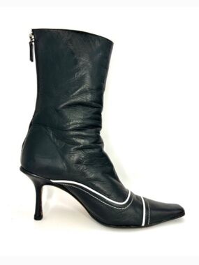 Jimmy Choo Black Leather Kitten Heel Boots | 36
